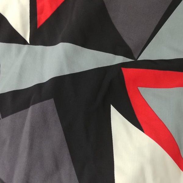 black grey and red  abstract print fabric