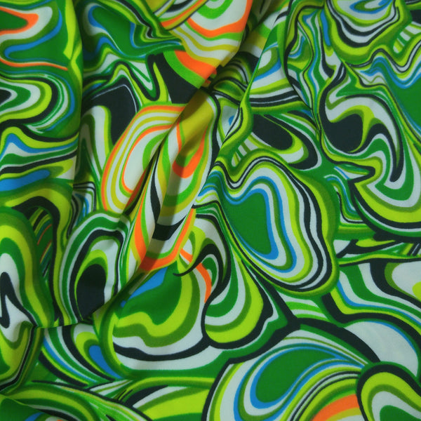 neon green swirl print fabric for swimsuit